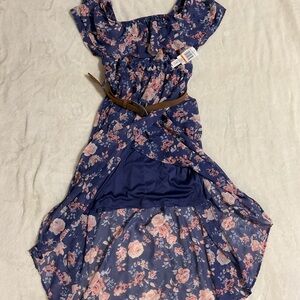 Wallflower Navy Floral Kids Dress with Belt
